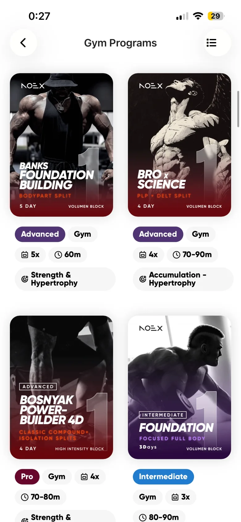 Curated gym programs